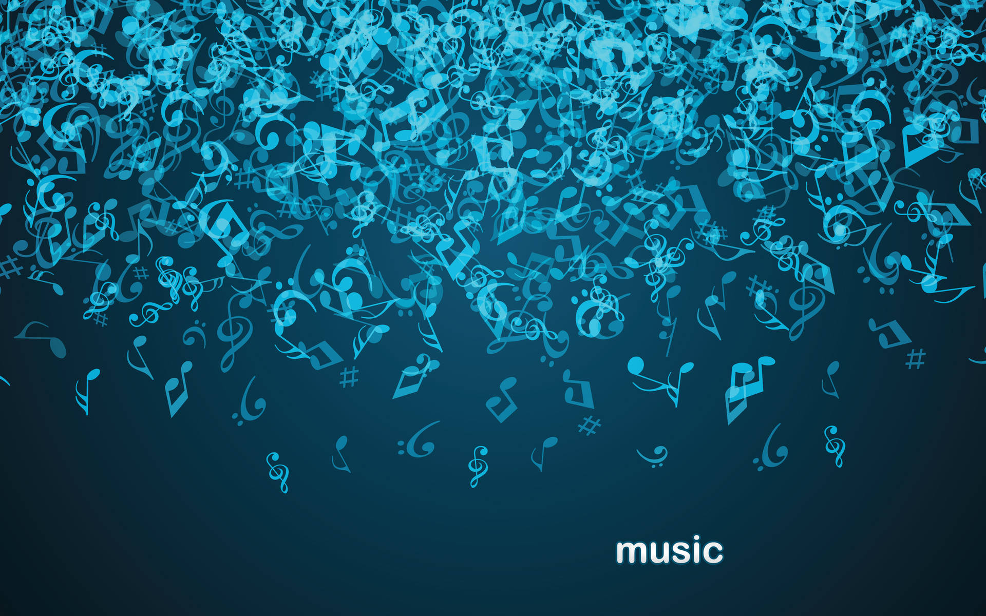Teal Music Notes In Falling Effect Wallpaper
