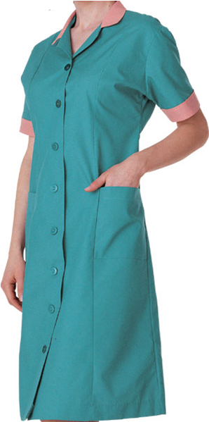 Teal Nurse Uniformwith Pink Trim PNG