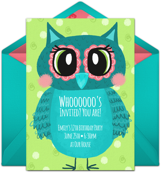 Teal Owl Birthday Invitation PNG