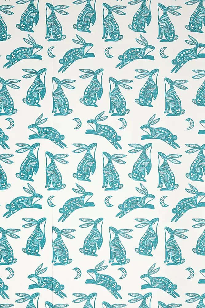 Teal Rabbit Pattern Fabric Wallpaper