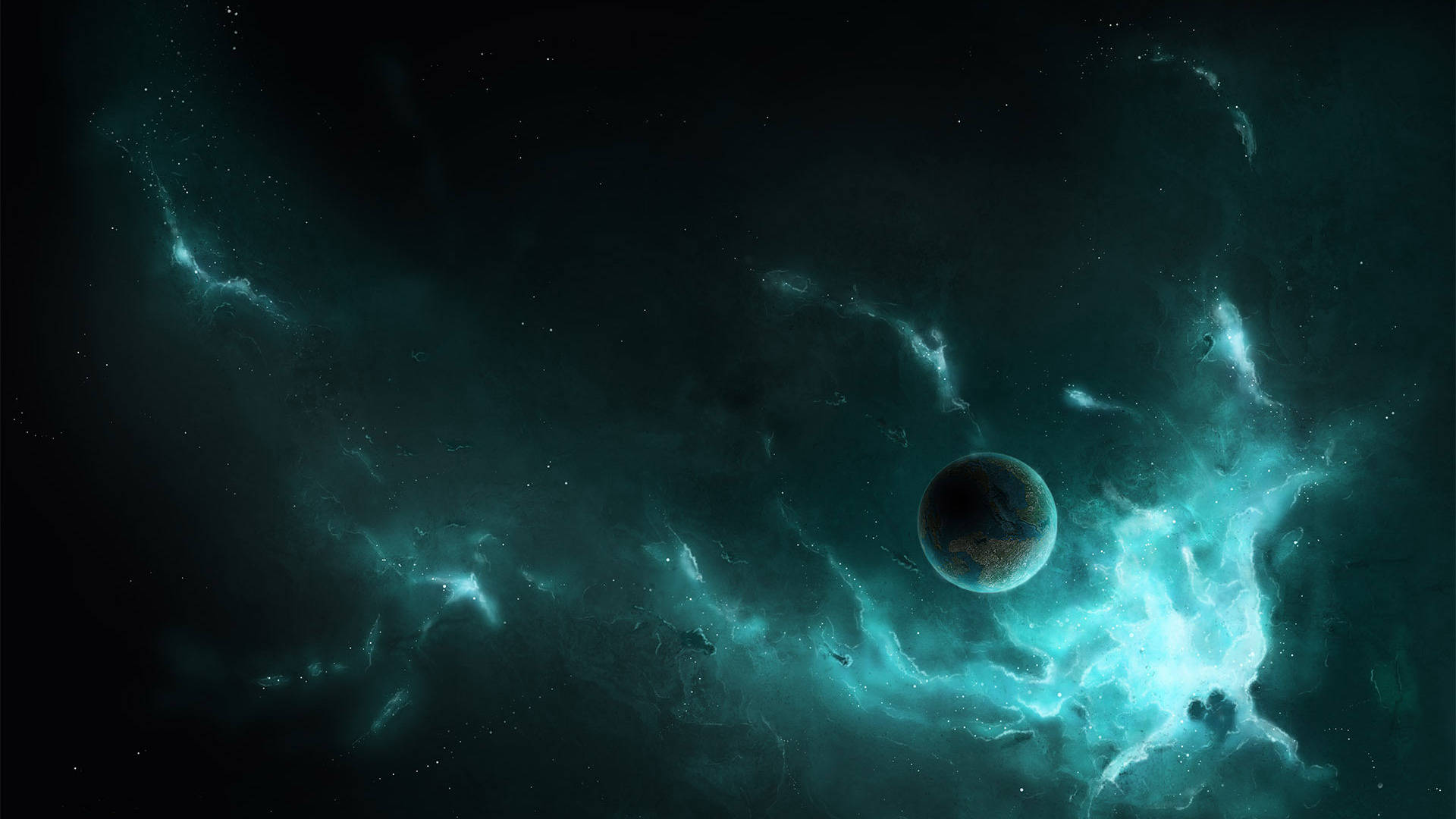 Teal Sky And Planet Wallpaper