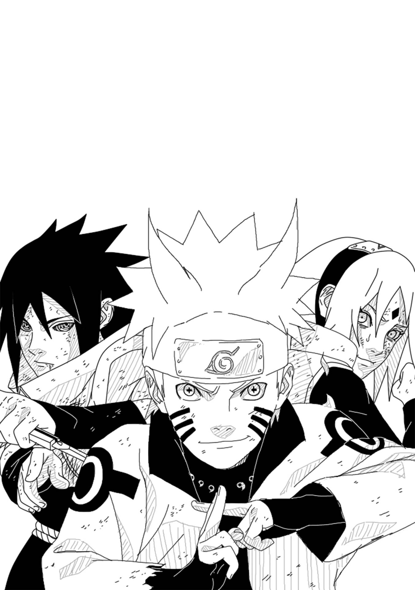 Naruto Team 7 - Unyielding Spirits in Monochrome Wallpaper