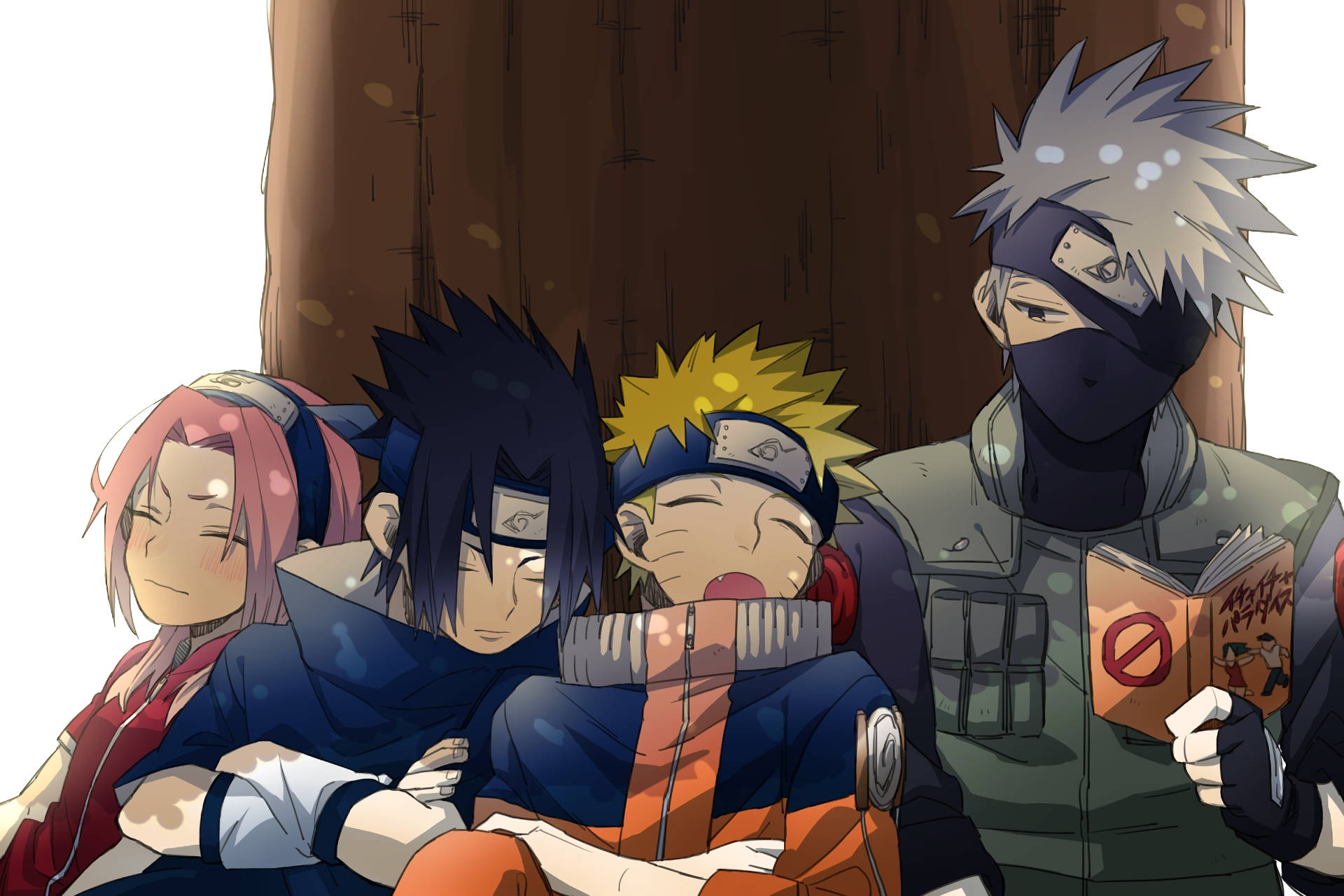 Team 7 Naruto Characters Under Tree Wallpaper