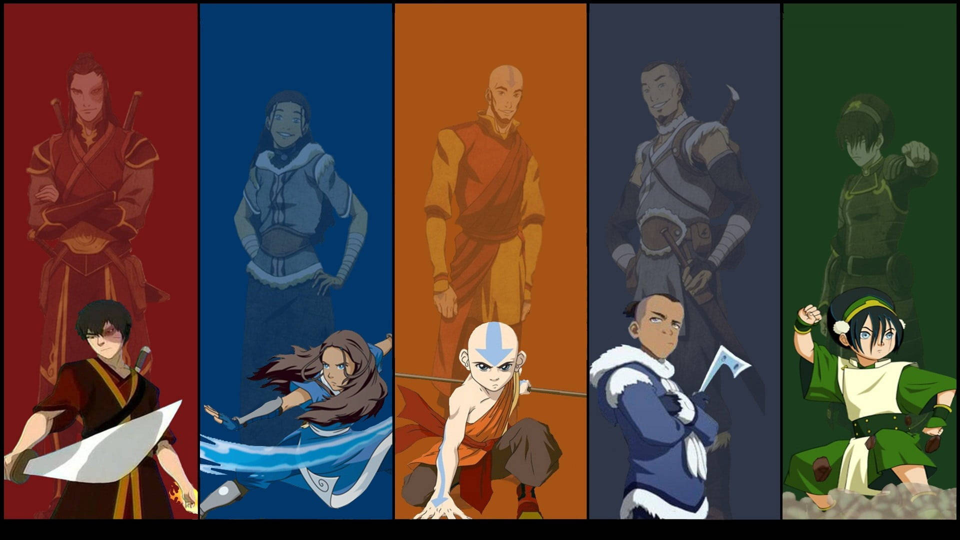 Team Avatar af Jord Element Kollage Tapet med skinnede farver Wallpaper