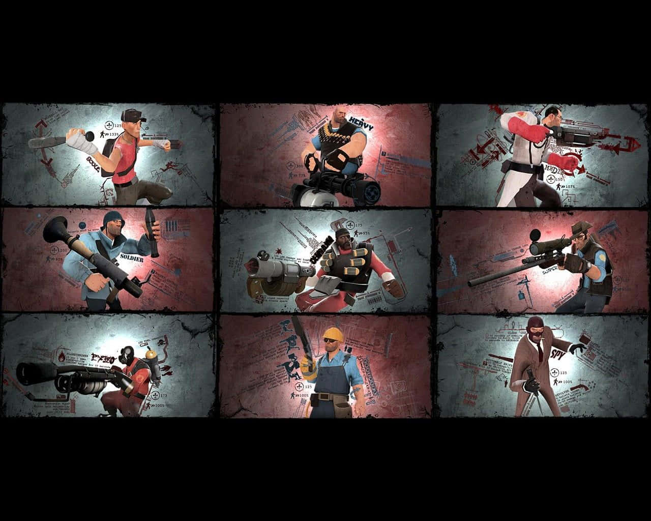 Team Fortress 2 Characters Assembled in Action Wallpaper