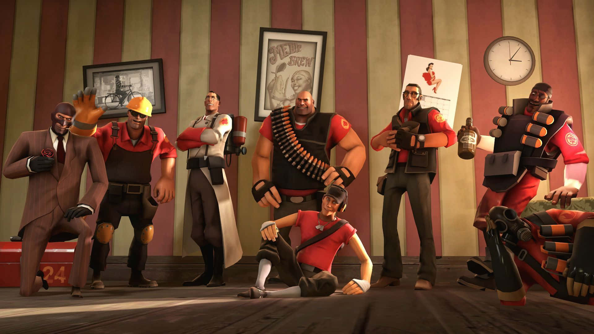 Team Fortress 2 characters lined up for action Wallpaper