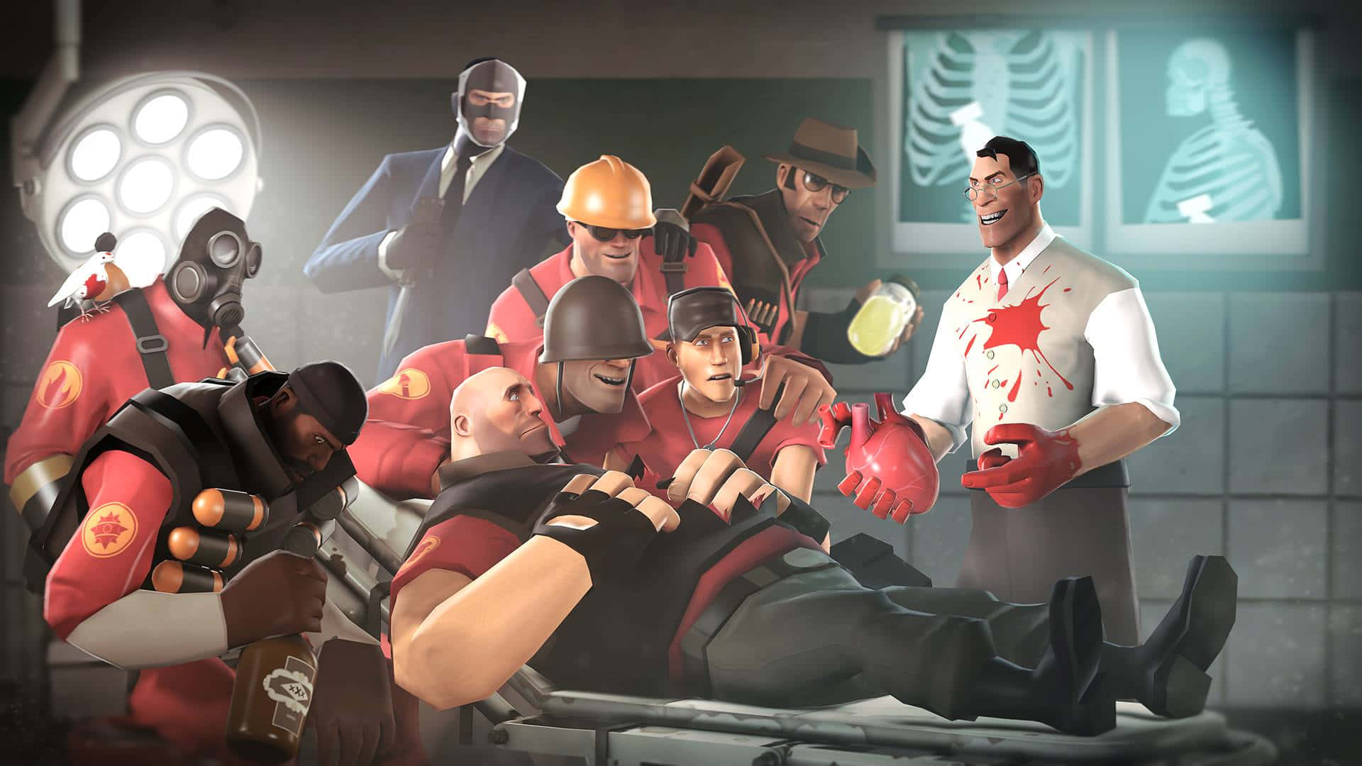 Team Fortress 2 Characters Showcasing their Unique Abilities Wallpaper