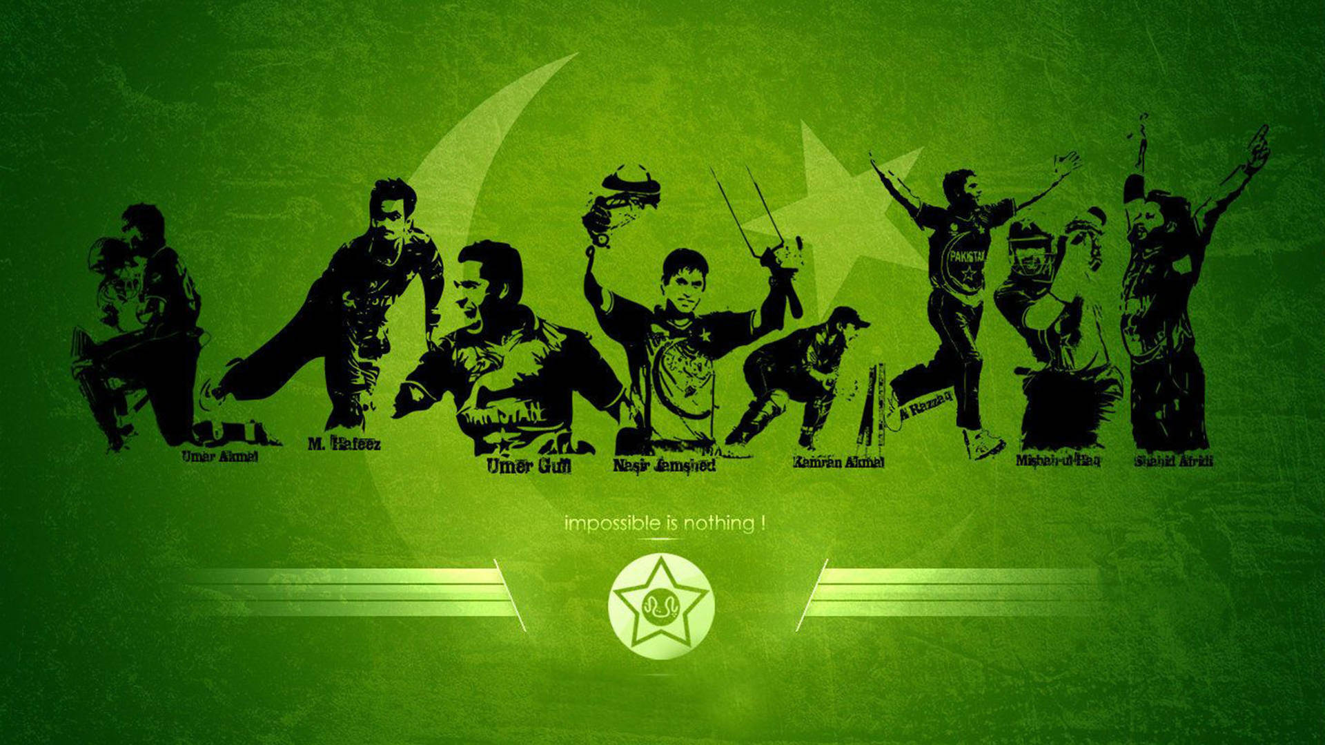 Team Green Pakistan Cricket Spillere Panel Tapet Wallpaper
