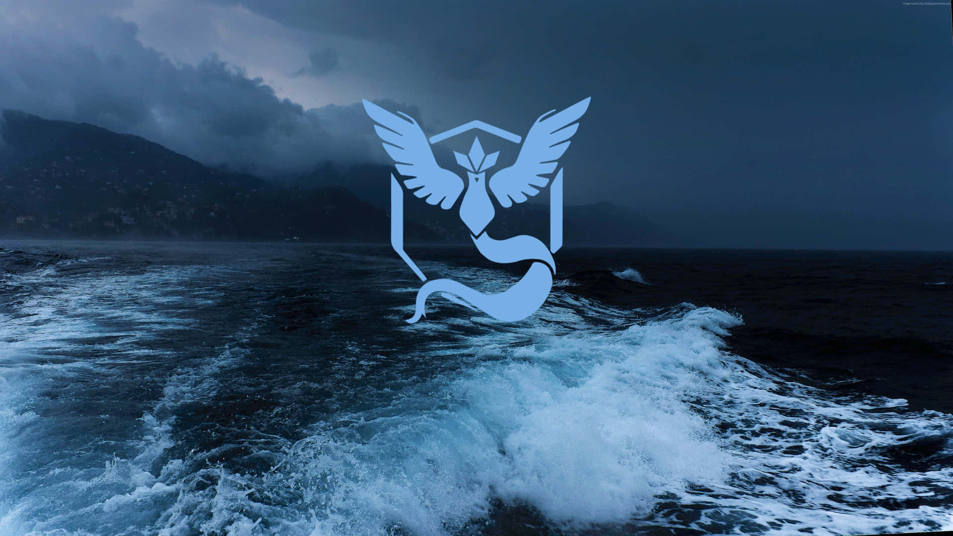 Logotipode Pokémon Sobre Un Océano Azul Con Olas. Fondo de pantalla