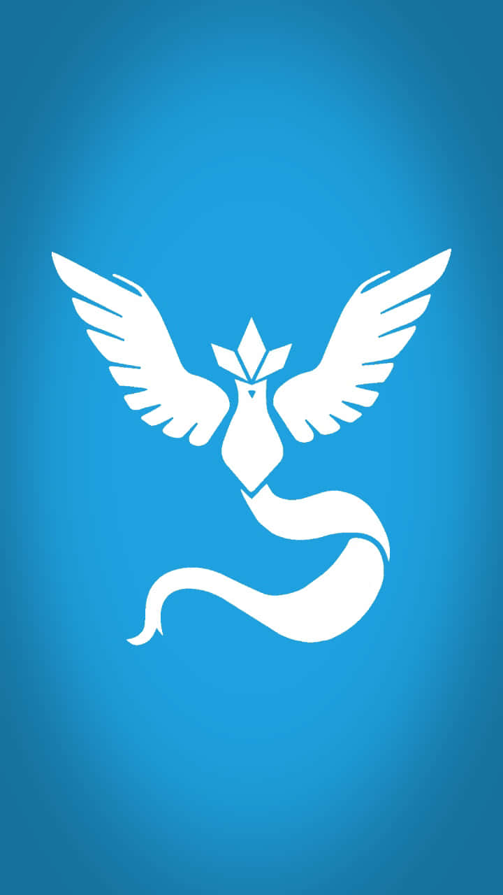 Et Pokémon logo med vinger på en blå baggrund Wallpaper