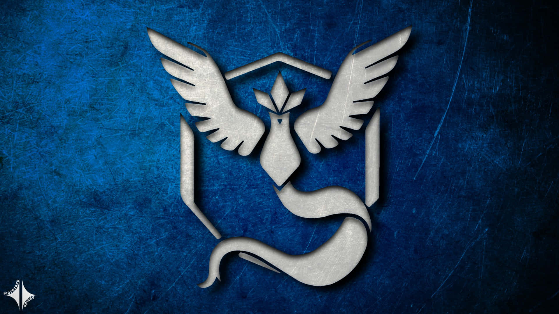 Et Pokemon-logo på en blå baggrund Wallpaper