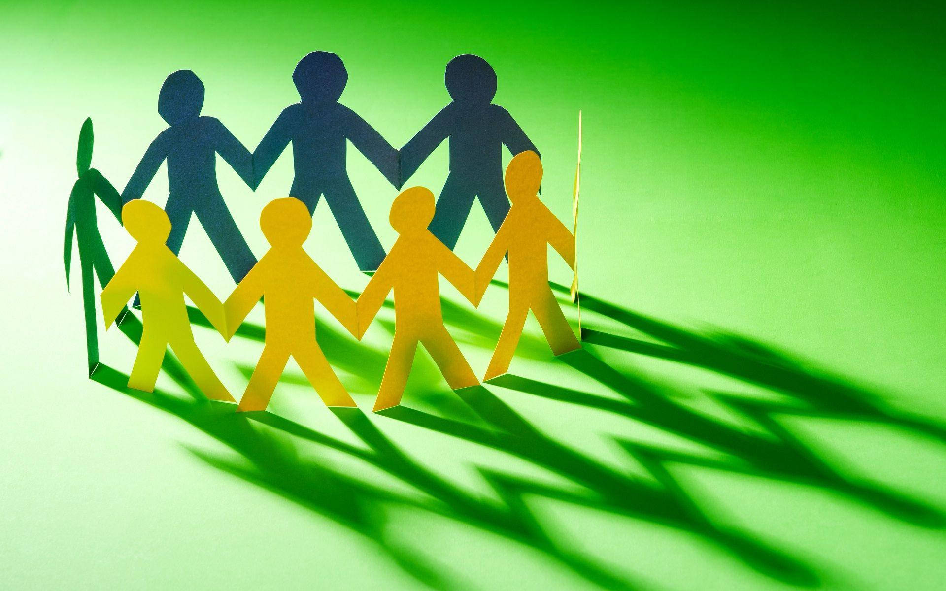 Teamwork Colorful Cut-outs Holding Hands Wallpaper