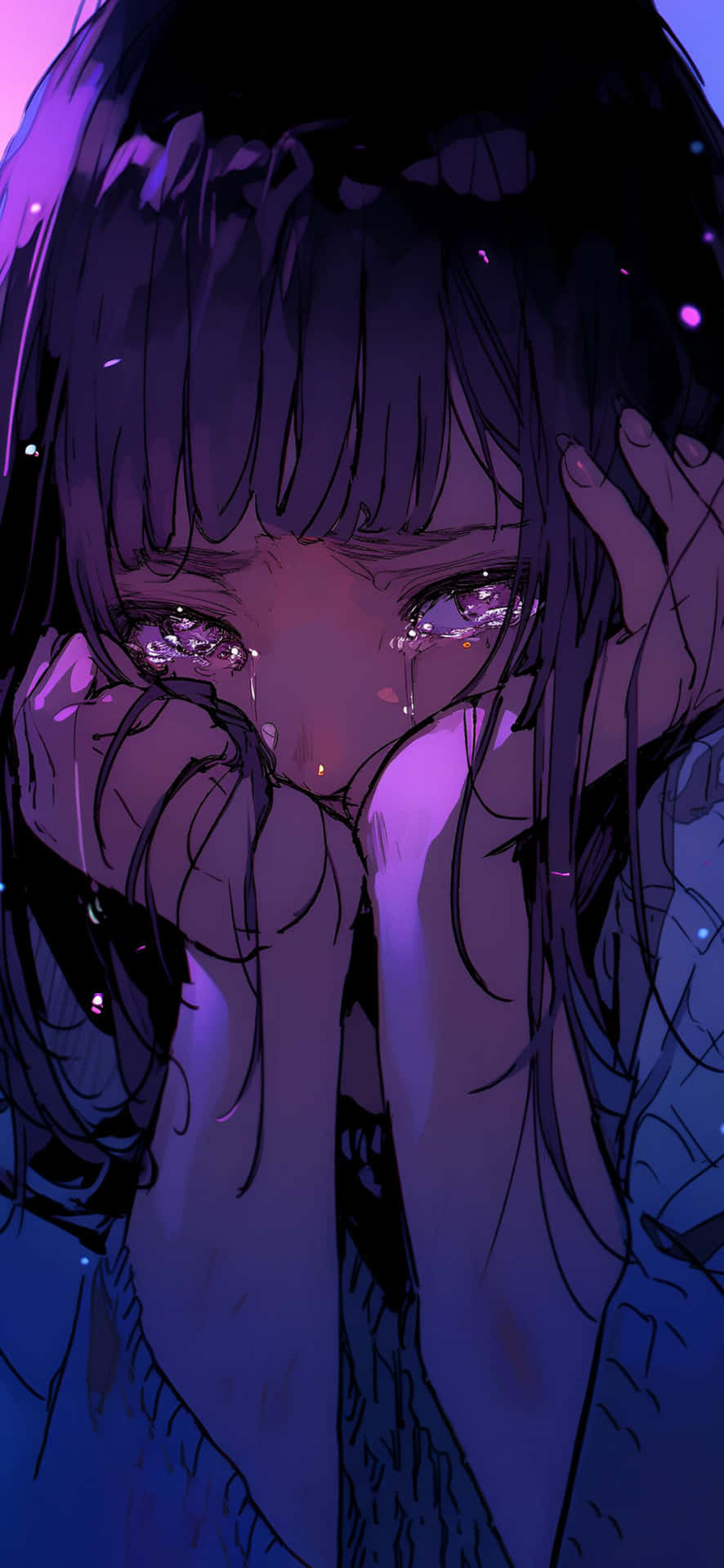 Tearful_ Anime_ Girl_in_ Blue_ Hues.jpg Wallpaper