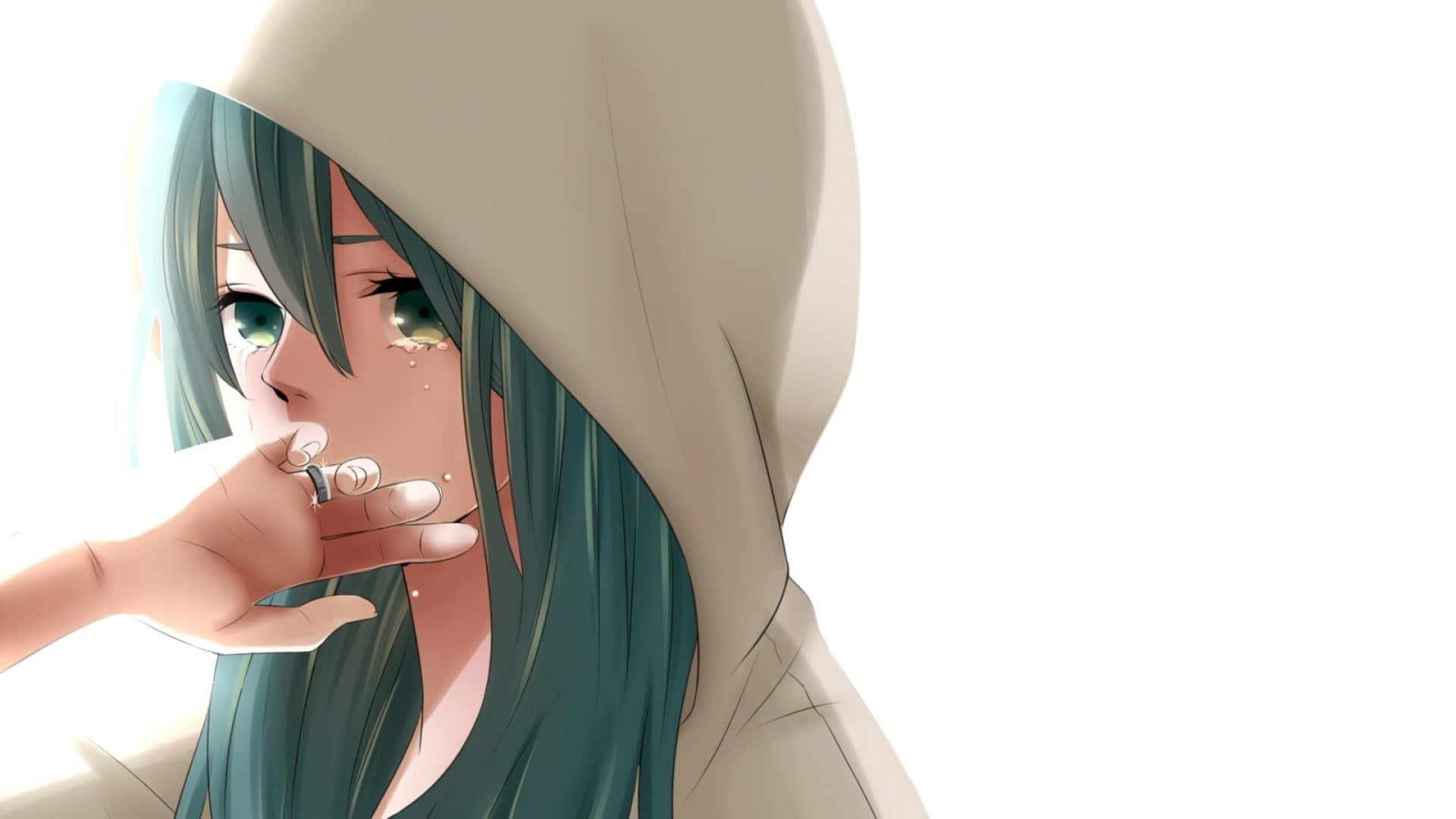 Tearful Anime Girlin Hoodie Wallpaper