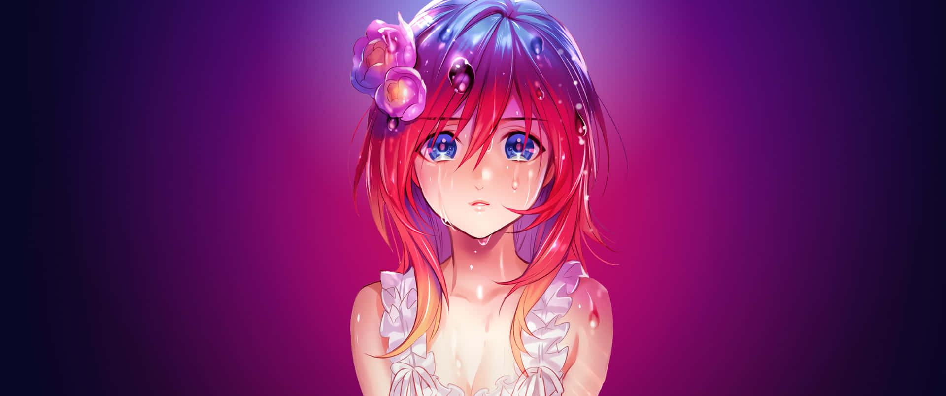 Tearful Anime Girlwith Red Hair Wallpaper