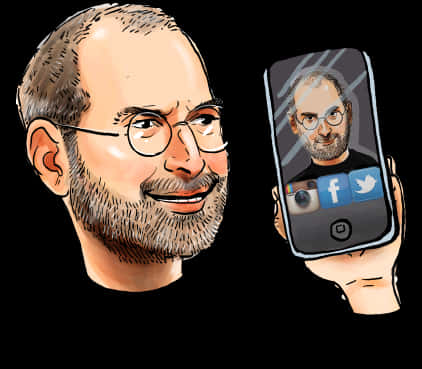 Tech Visionary Caricature Social Media Reflection PNG