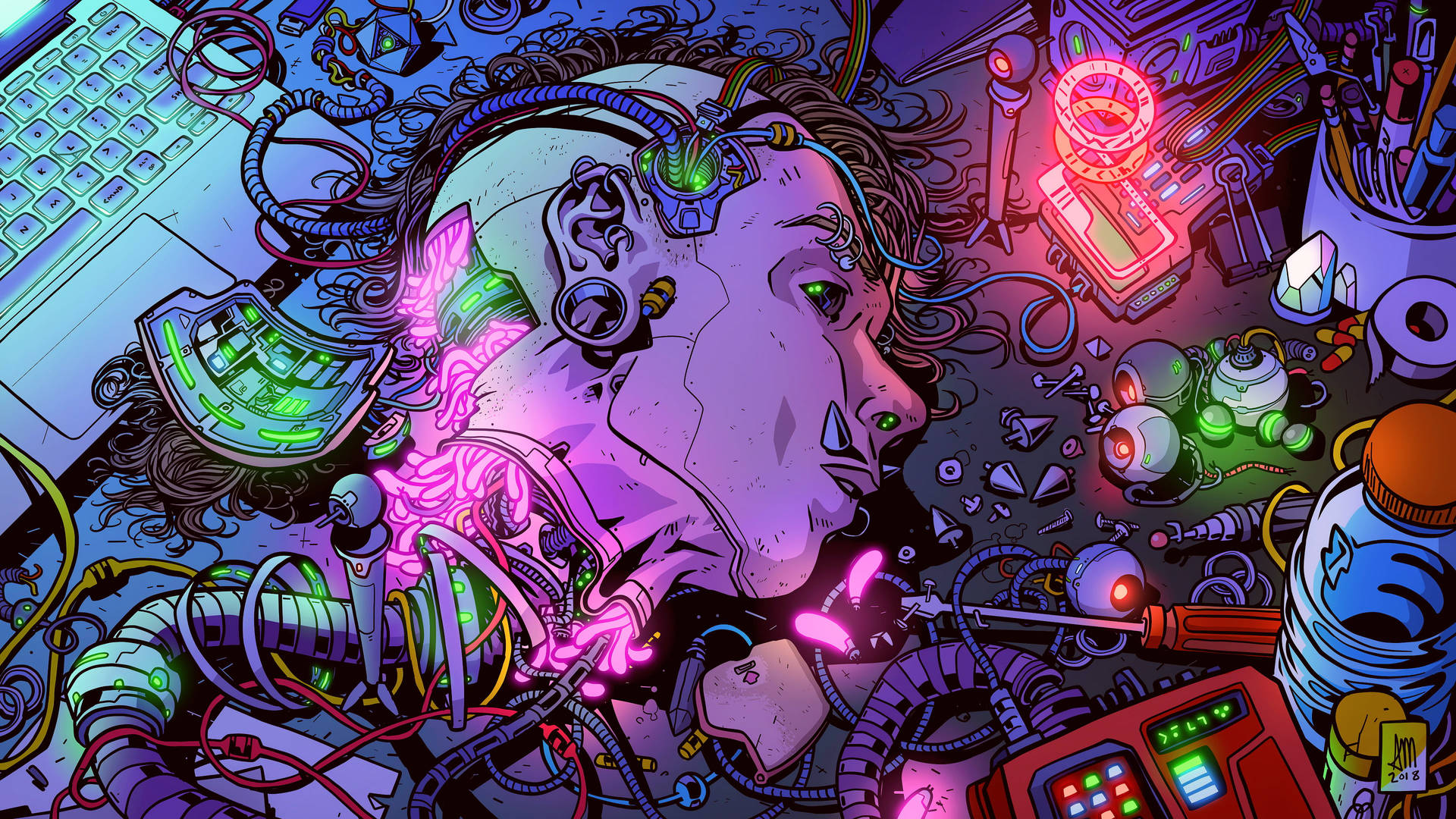 Techno Cyborg's Head Wallpaper