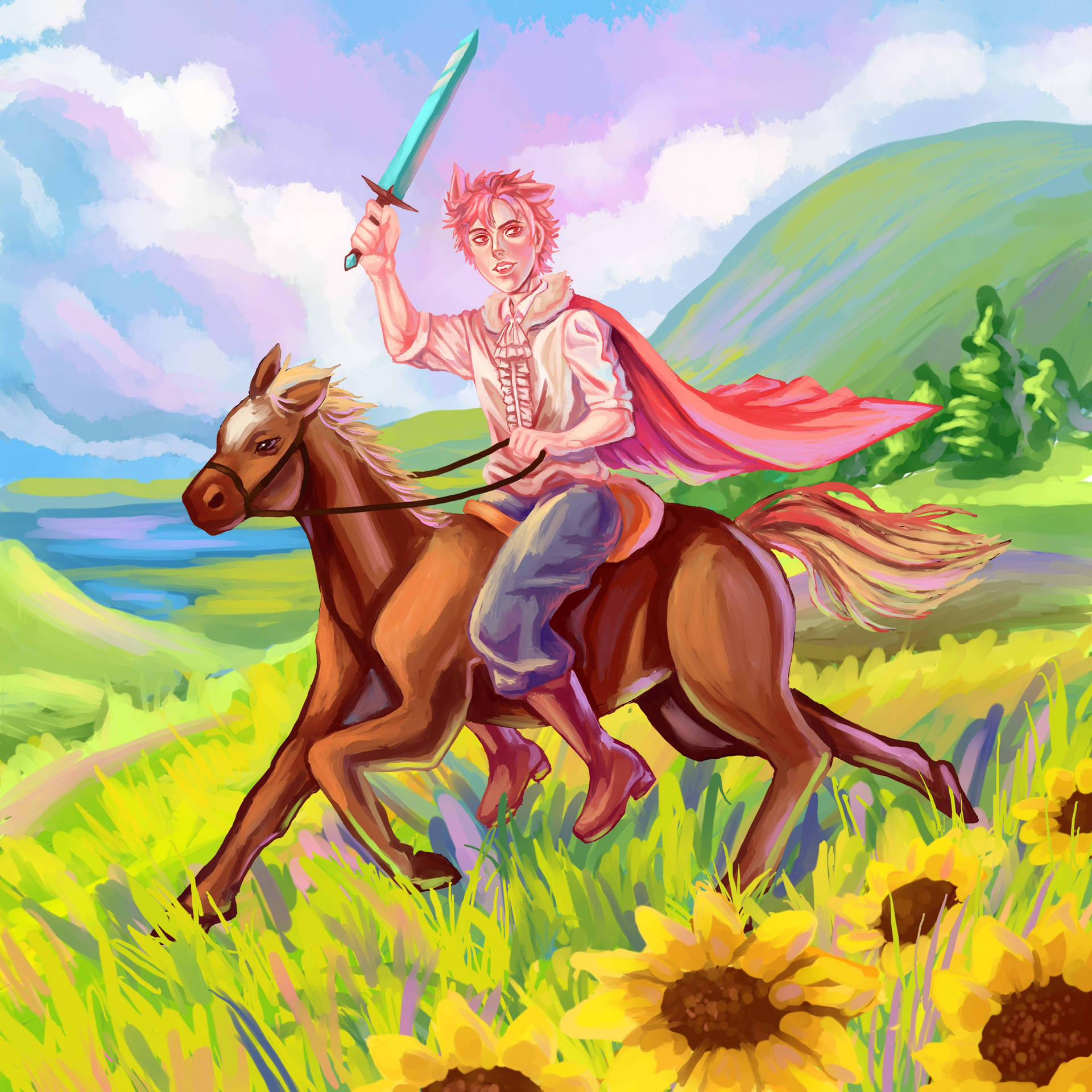 Technoblade Riding Horse Pastel Drawing Wallpaper