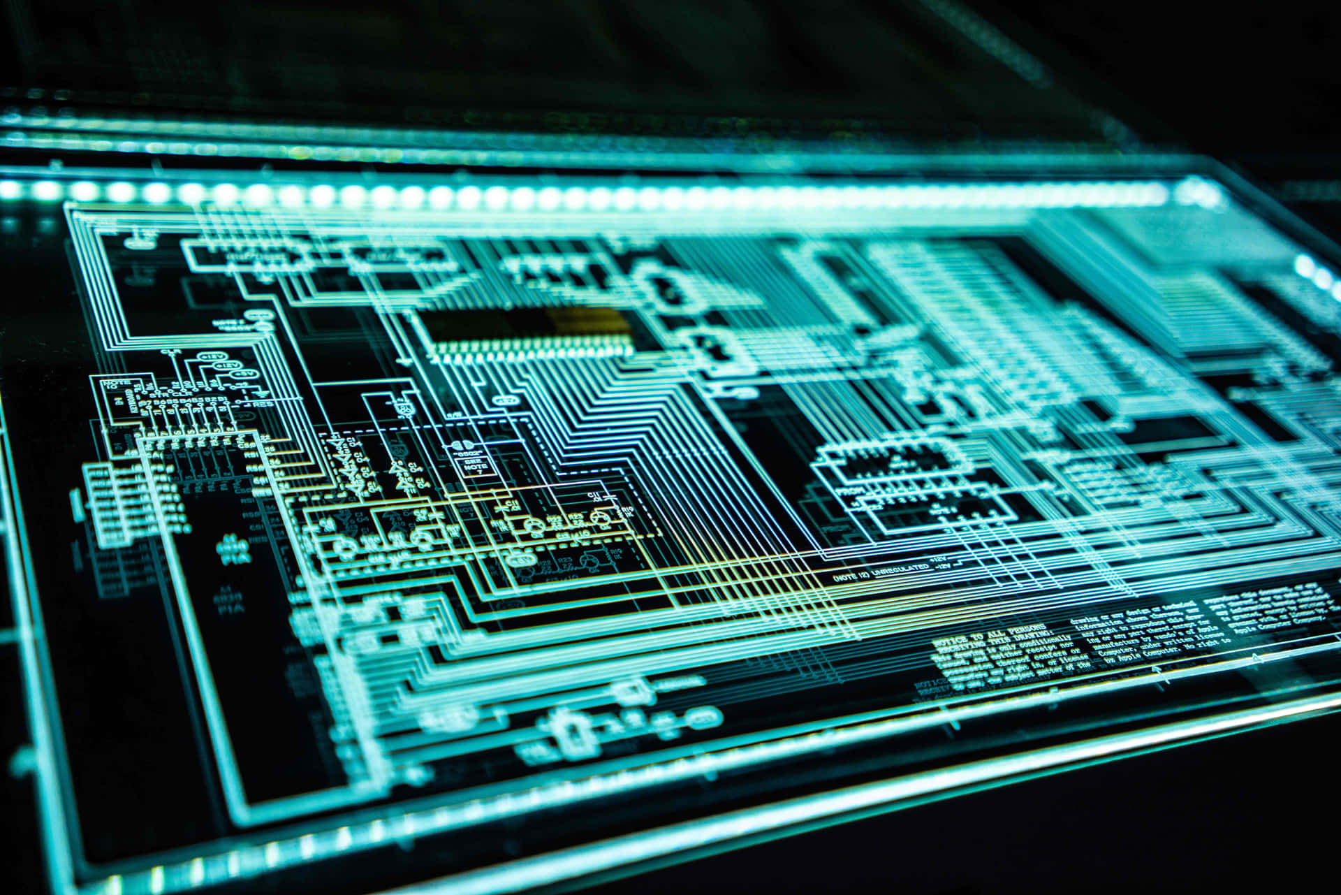 Cyan Lighted Printed Circuit Board Technology Background