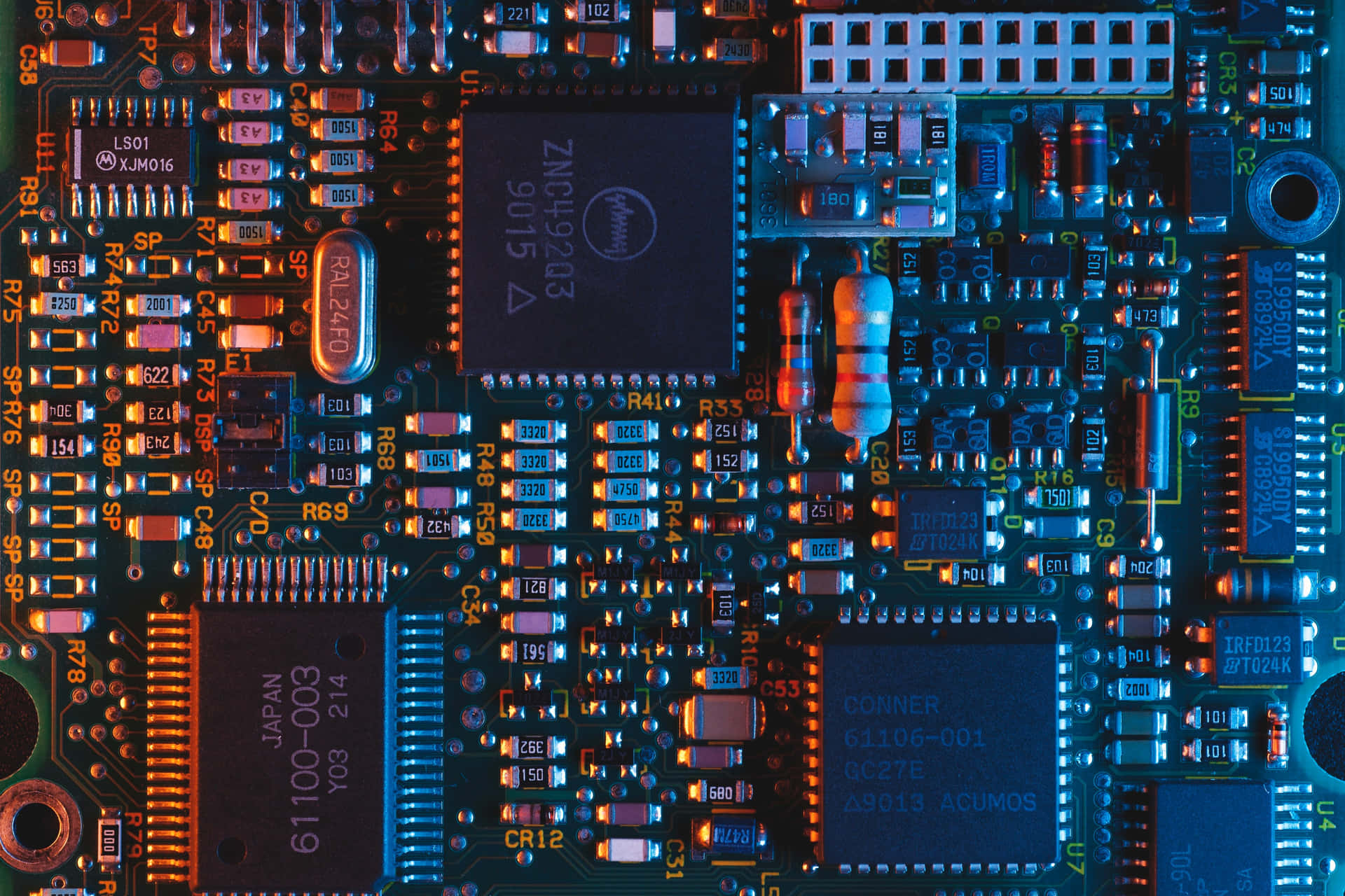 Computer Chips On Circuit Board Technology Background