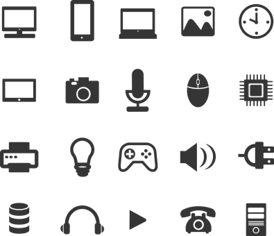 Technology Icons Collection Black Background PNG