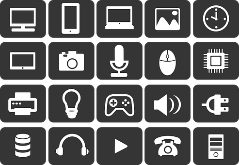 Technology Icons Set Black Background PNG