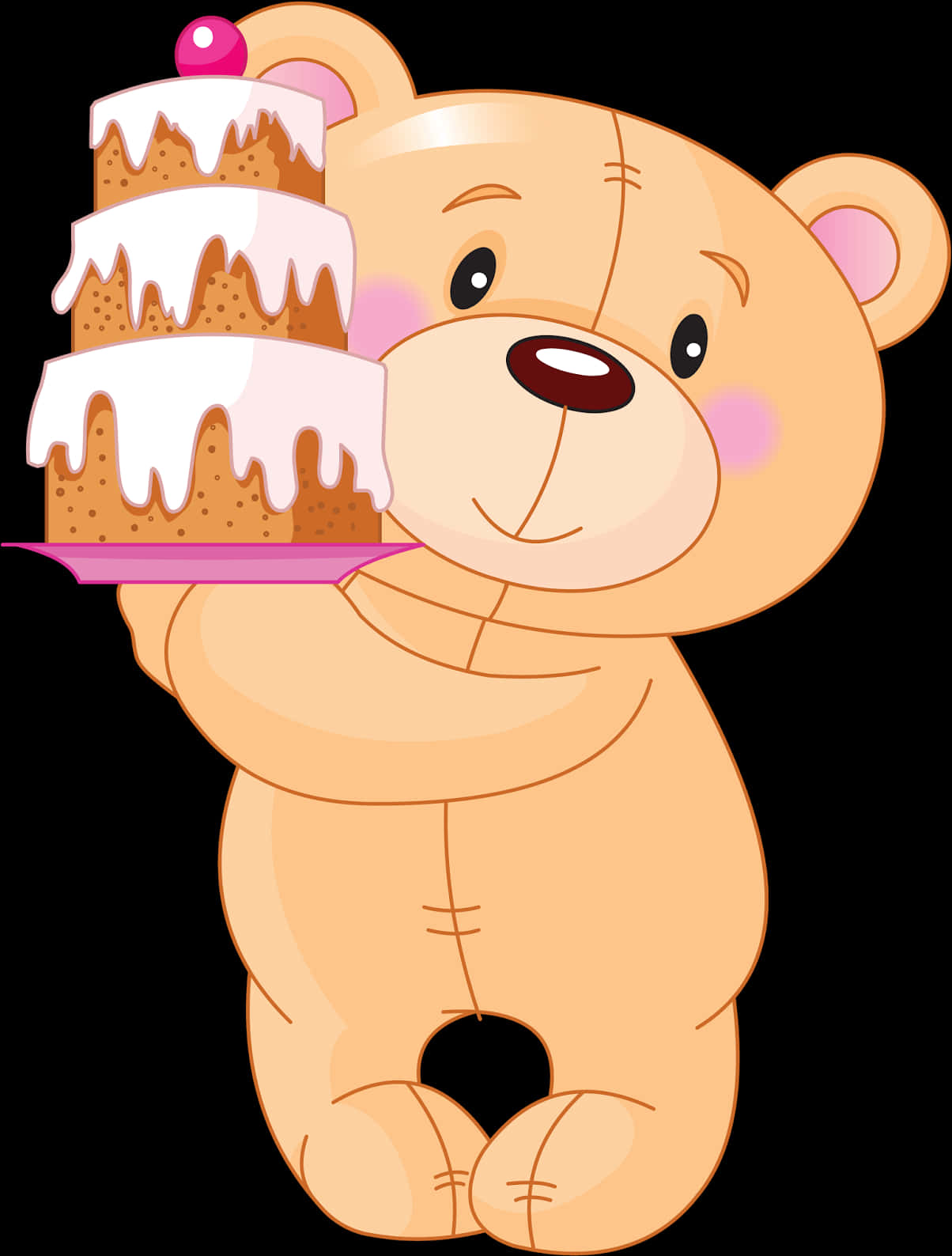 Teddy Bear Holding Birthday Cake PNG