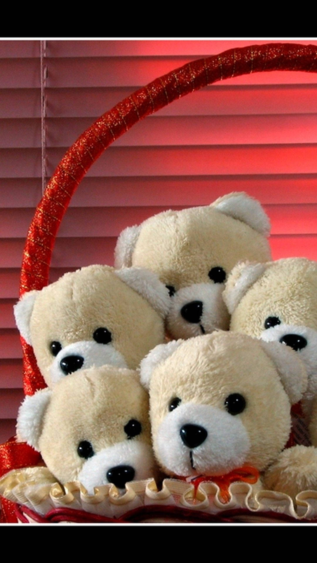 Teddy Bear In A Red Basket Wallpaper