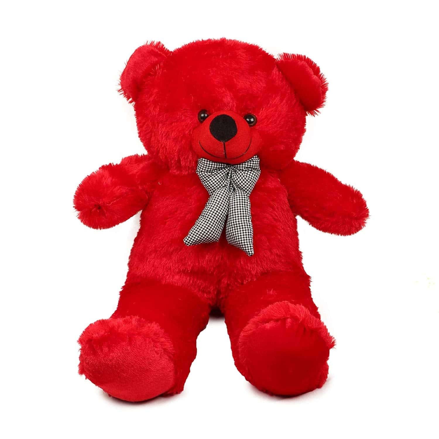 A Red Teddy Bear With A Grey Bow Tie