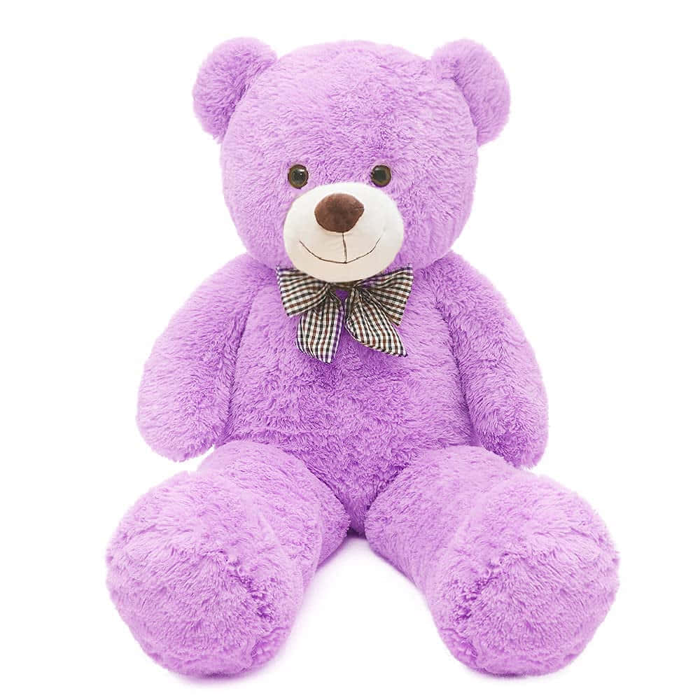 A Purple Teddy Bear Sitting On A White Background
