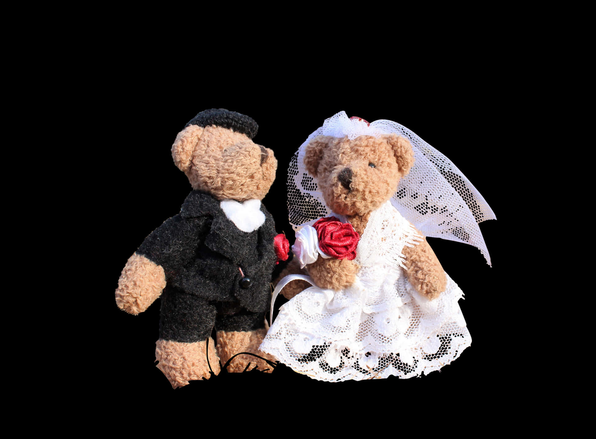 Teddy Bear Wedding Couple Black Background PNG