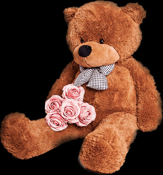 Teddy Bear With Rosesand Bow Tie PNG