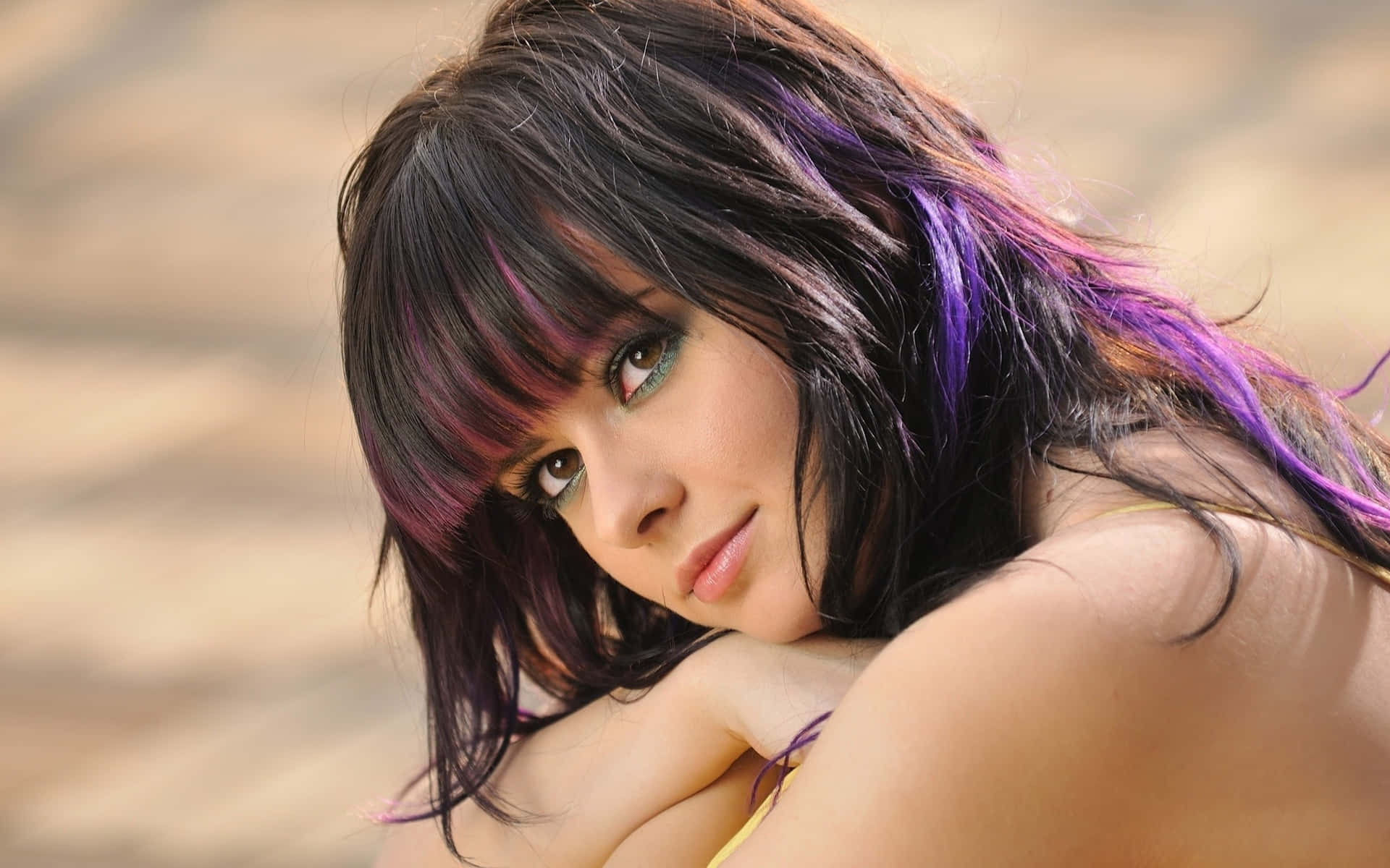 Teen Girl Model Purple Hair Background