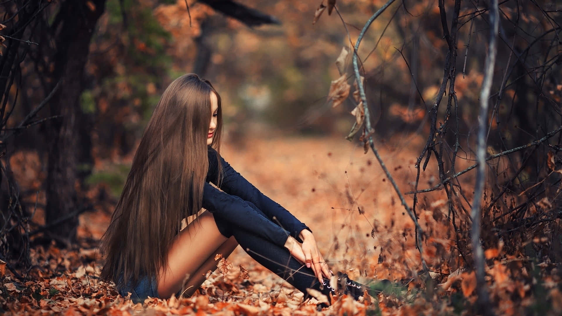Teen Girl On Dried Leaves Picture