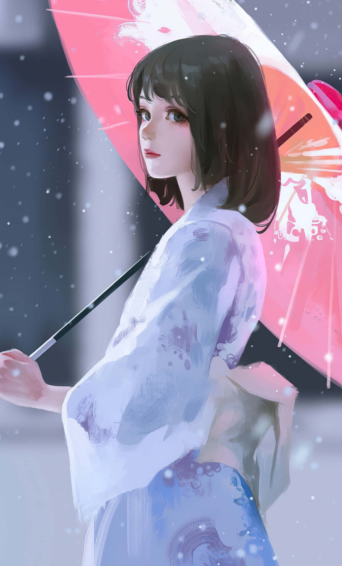 Animetonårsflicka I Kimono-bild.