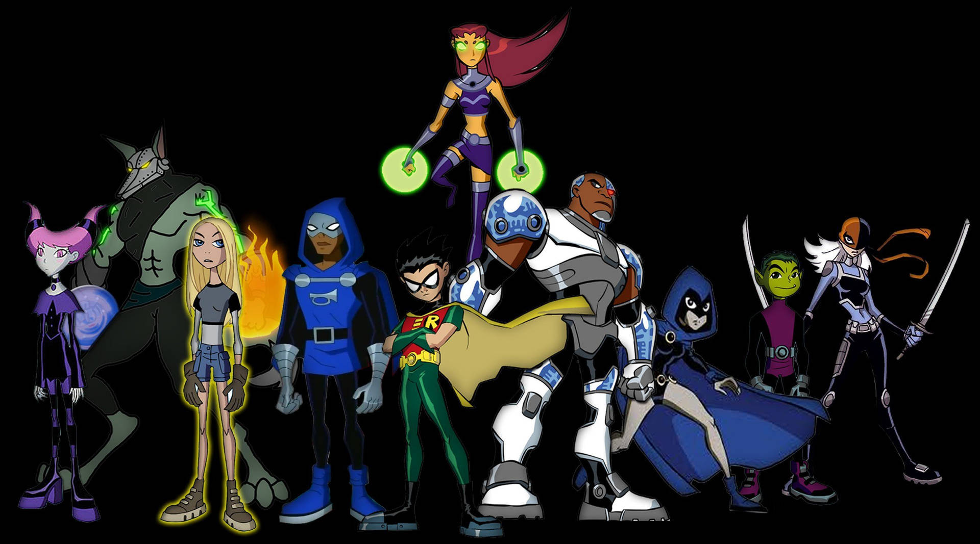 Alle Tegn fra Teen Titans Samlet På Et Billede Tapet Wallpaper