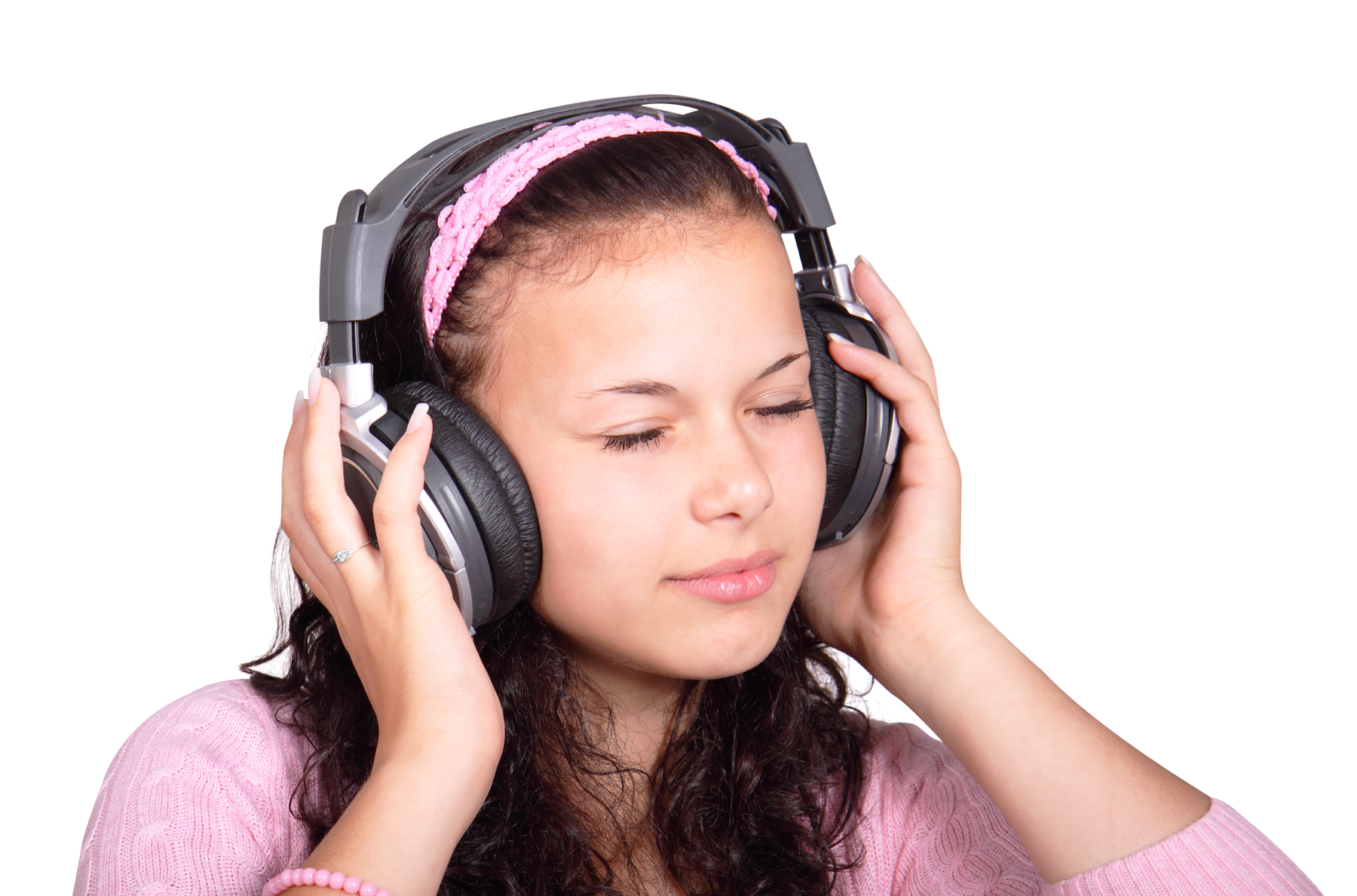 Teenage Girl Enjoying Music With Headphones PNG