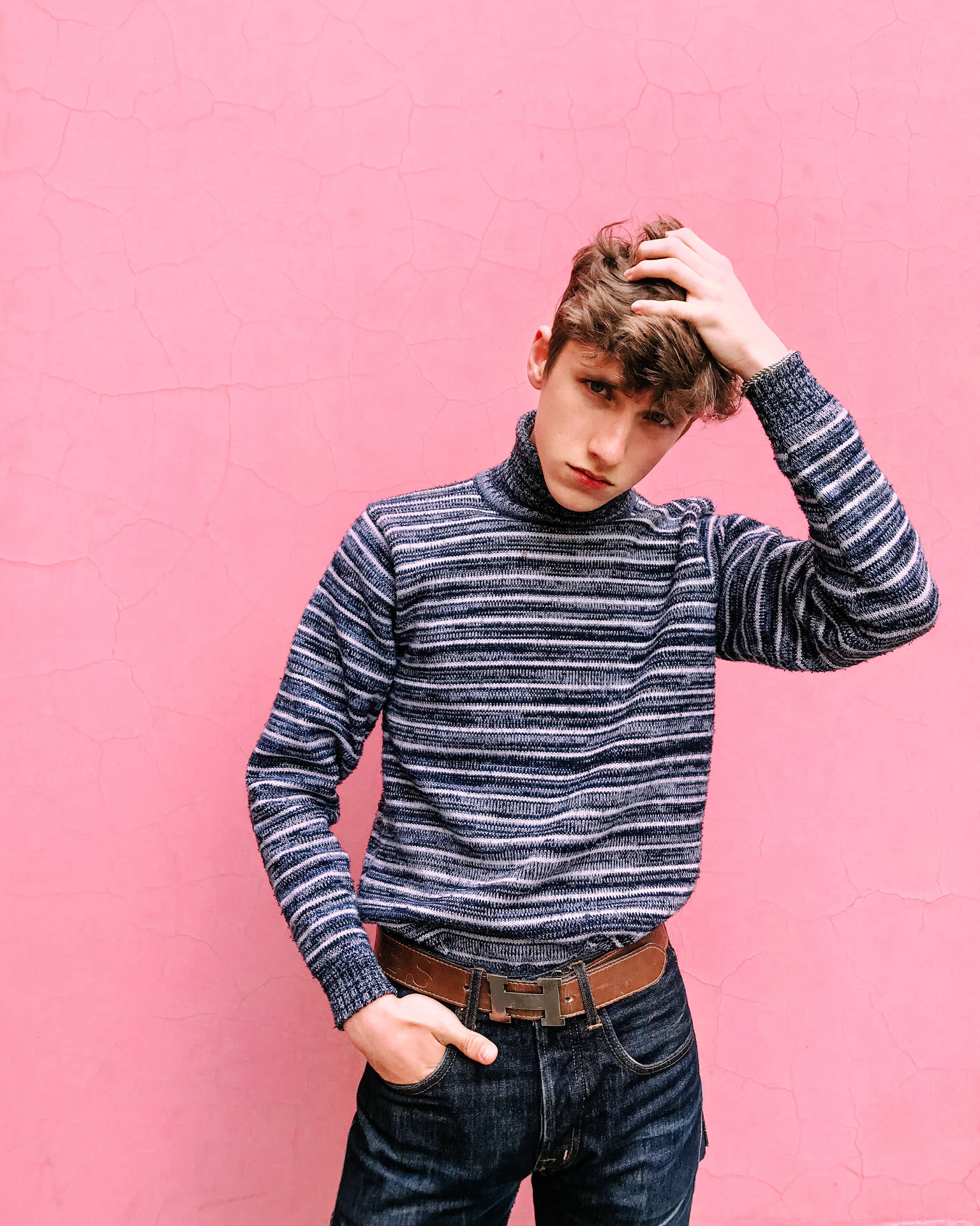 Teenage Model Guy In Stripes