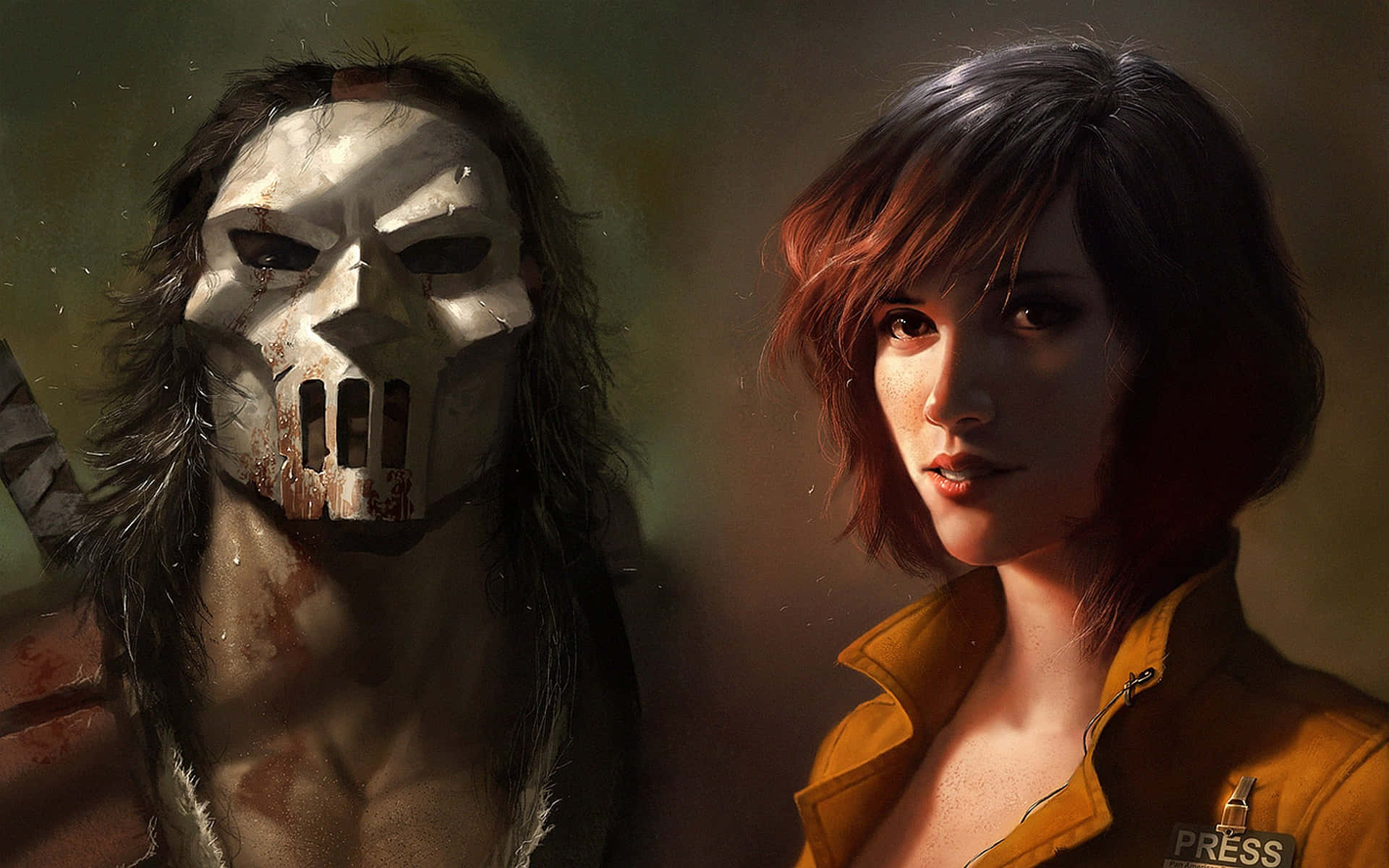 A Woman And A Man With A Mask On Their Faces Wallpaper