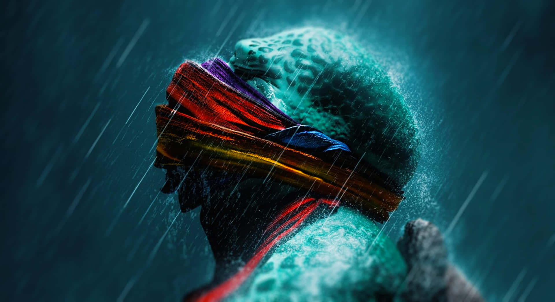 Einmann In Einem Regenmantel Steht Im Regen. Wallpaper