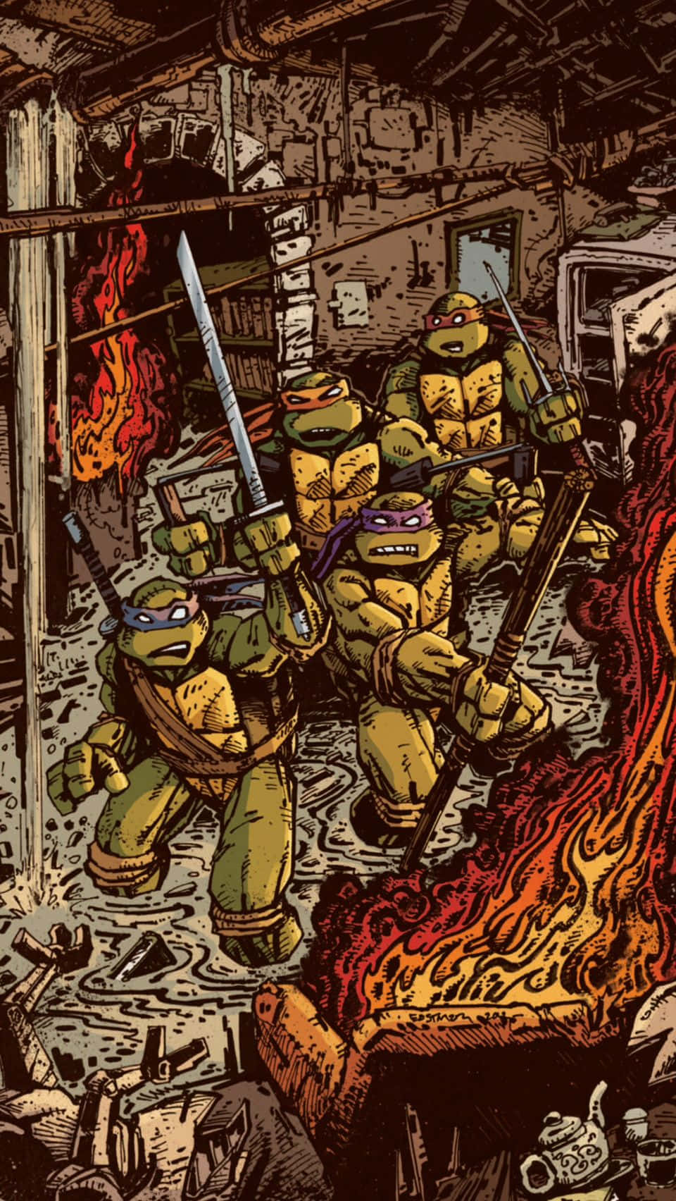 Teenage Mutant Ninja Turtles Comic Book With A Flooded Building Wallpaper