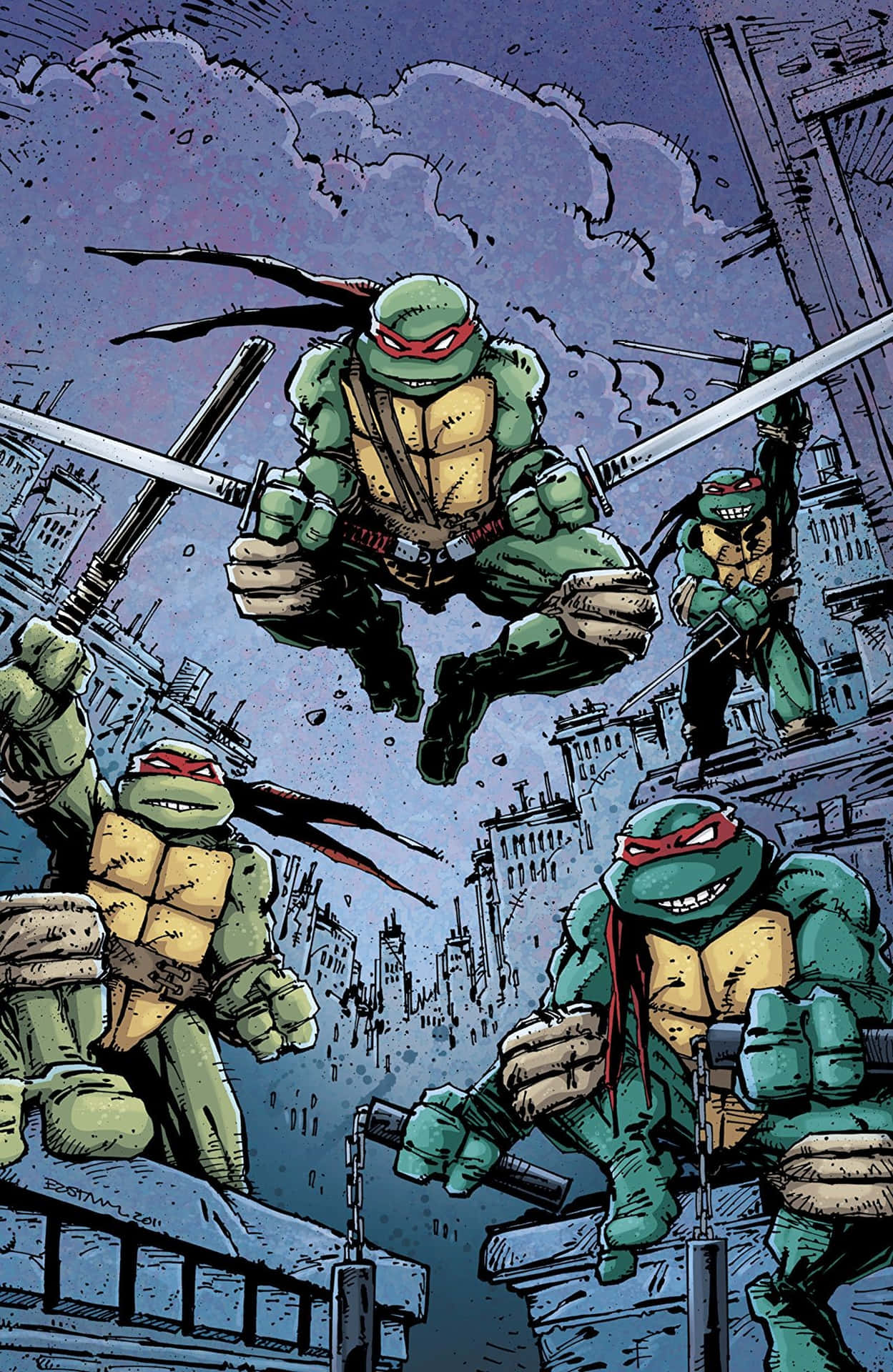 Teenage Mutant Ninja Turtles Comic Book With Leonardo Jumping Wallpaper
