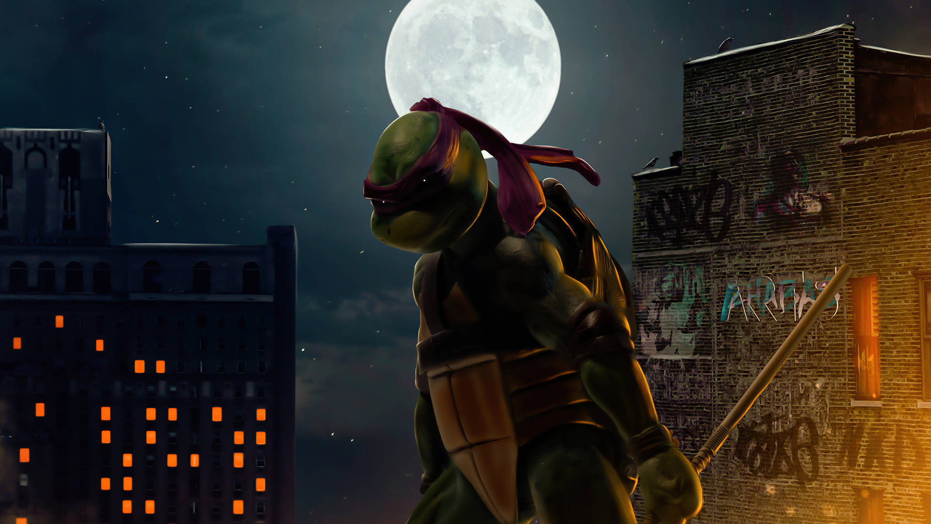 Lastortugas Ninja Adolescentes Mutantes Donatello Y La Luna. Fondo de pantalla