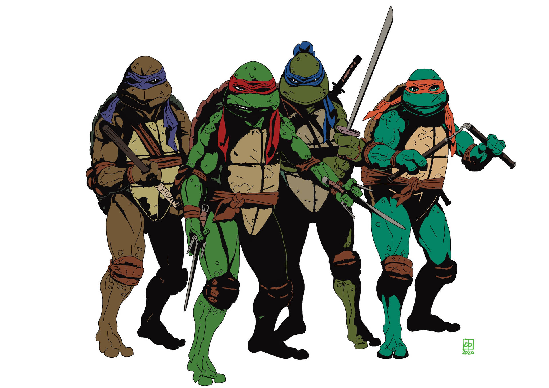 Tonårsmutant Ninja Turtles Vit Bakgrund. Wallpaper