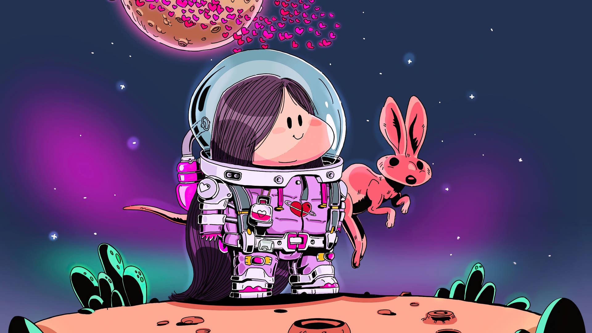Tegneserie Astronaut Med En Kænguru Wallpaper
