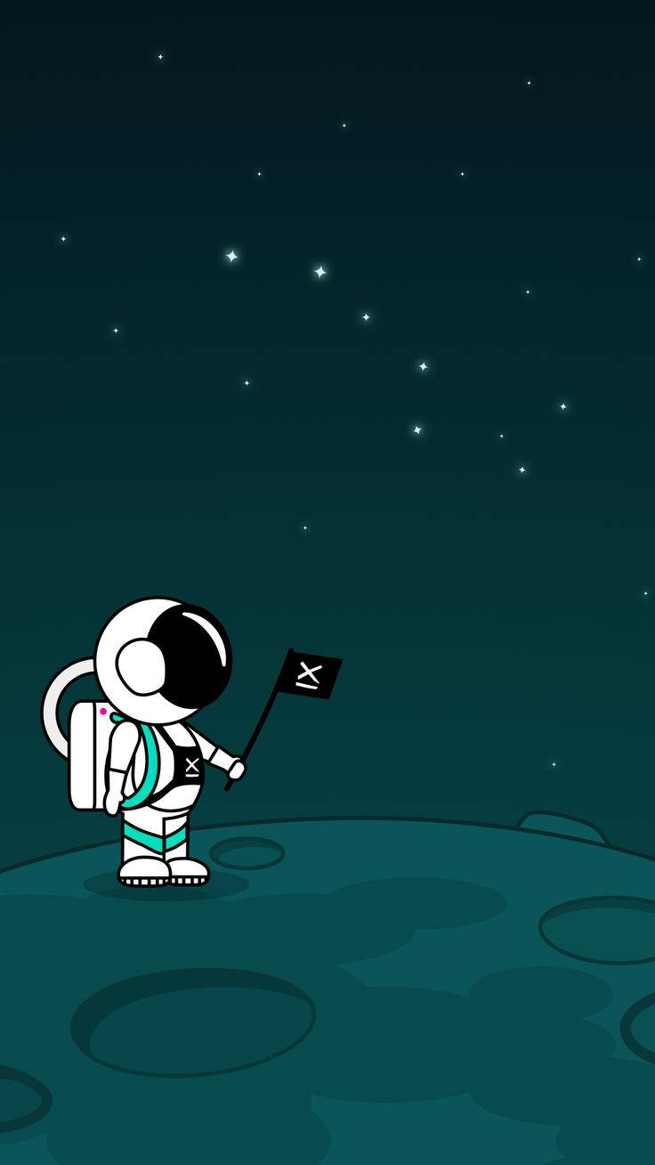 Tegneserie Astronaut Med Sort Flag Wallpaper