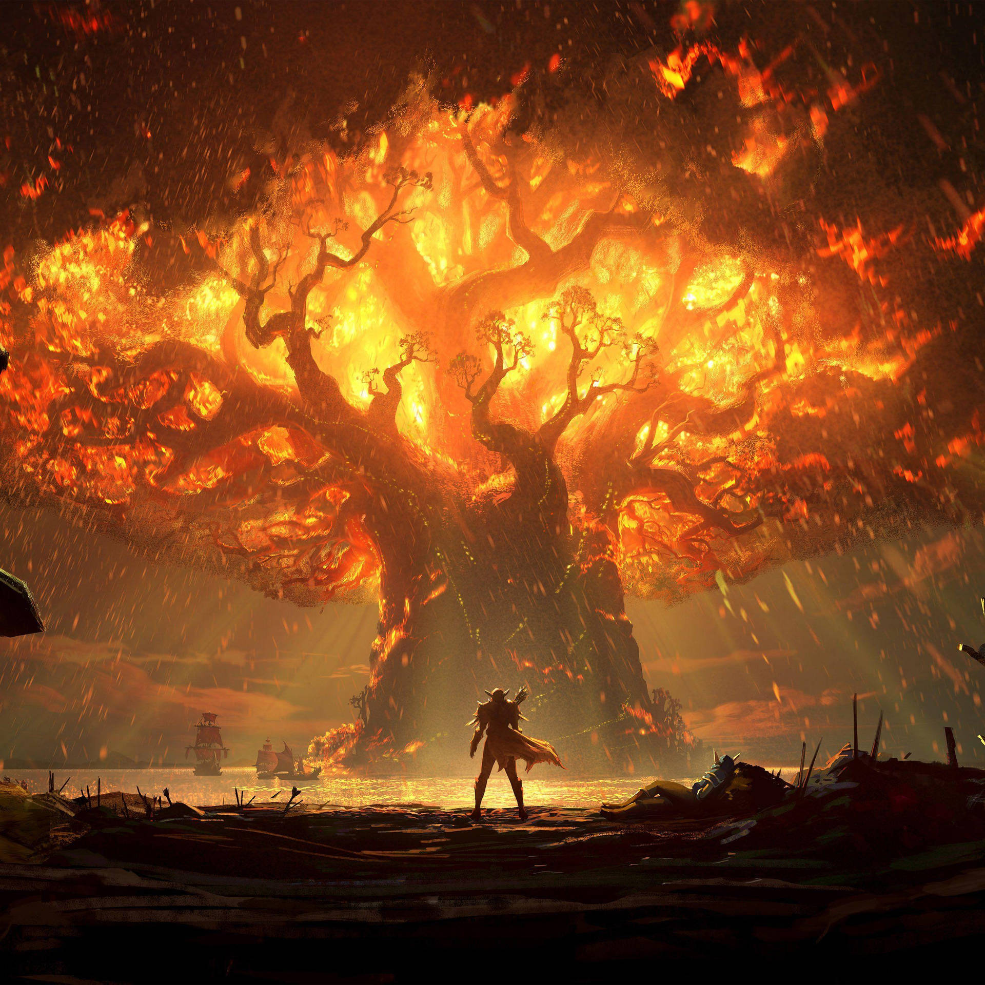 Teldrassil Tree Fire Anime Wallpaper