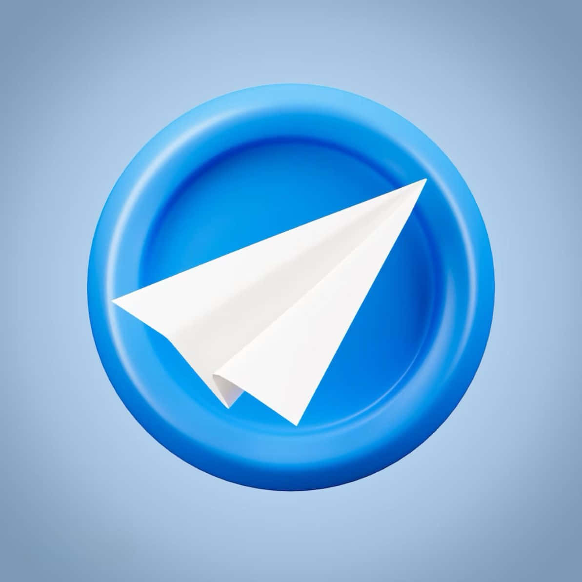 A Blue Button With A Paper Airplane On It