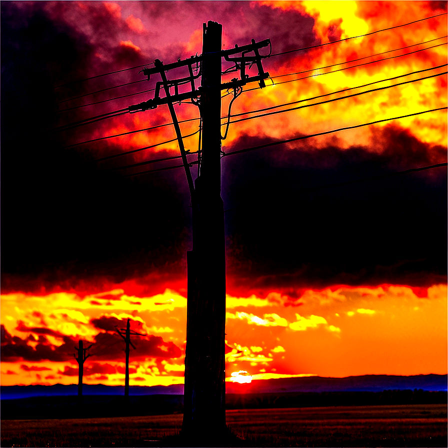 Telephone Pole Sunset Background Png 06132024 PNG