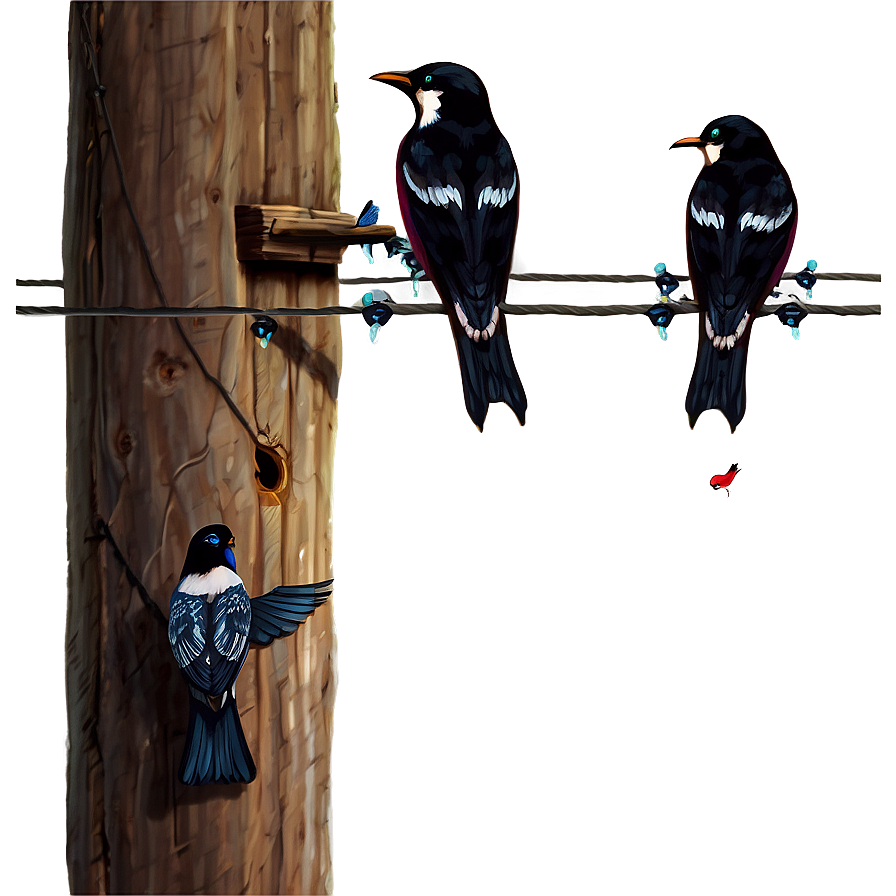 Telephone Pole With Birds Png 06132024 PNG